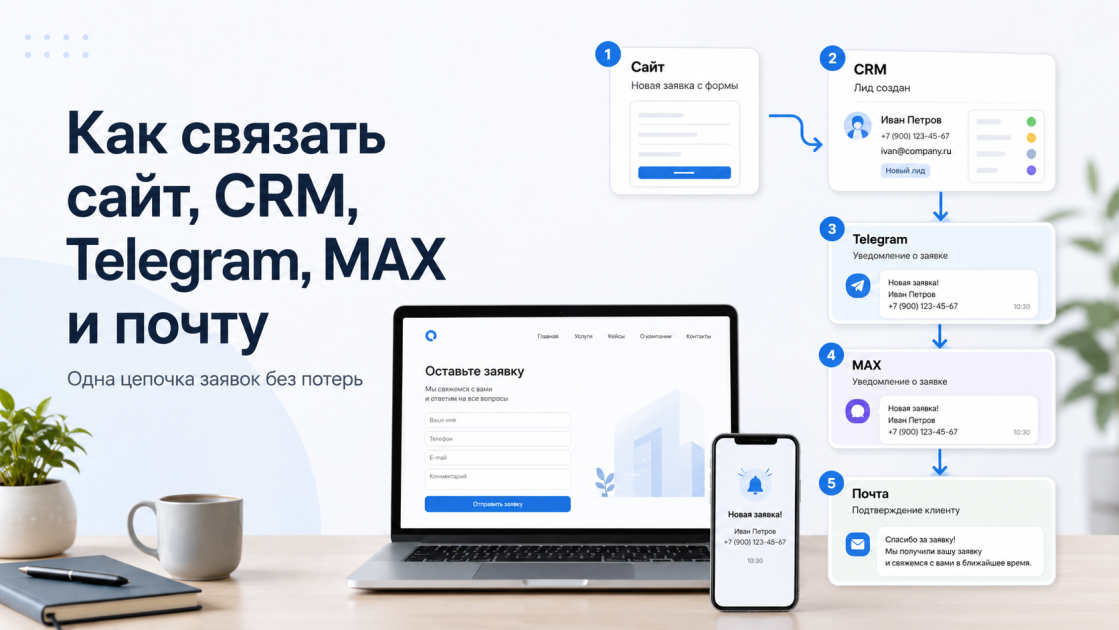 Как связать сайт, CRM, Telegram/MAX и почту